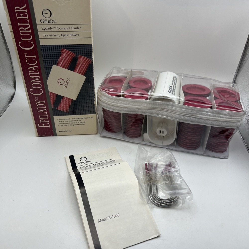 Vintage Epilady Compact Hair Curler System E-1000 Rollers w/ Clips Travel Case